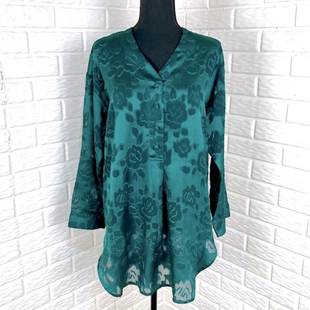 Vintage Victoria’s Secret Gold Label Green Floral Sheer Satin Sleep Shirt size S